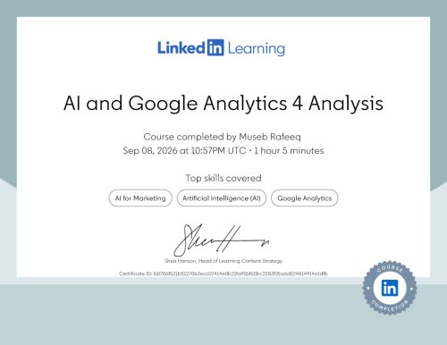AI and Google Analytics 4 Analysis Certification by LinkedIn