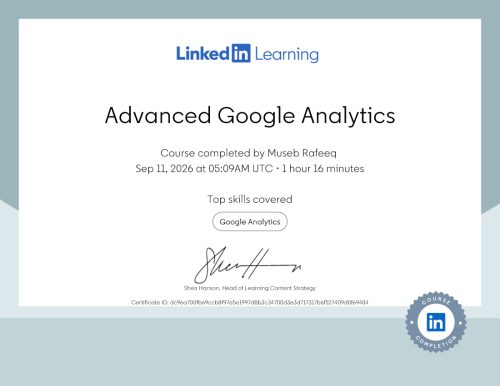 Advanced Google Analytics Certification by LinkedIn