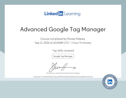 Advanced Google Tag Manager Certification by LinkedIn